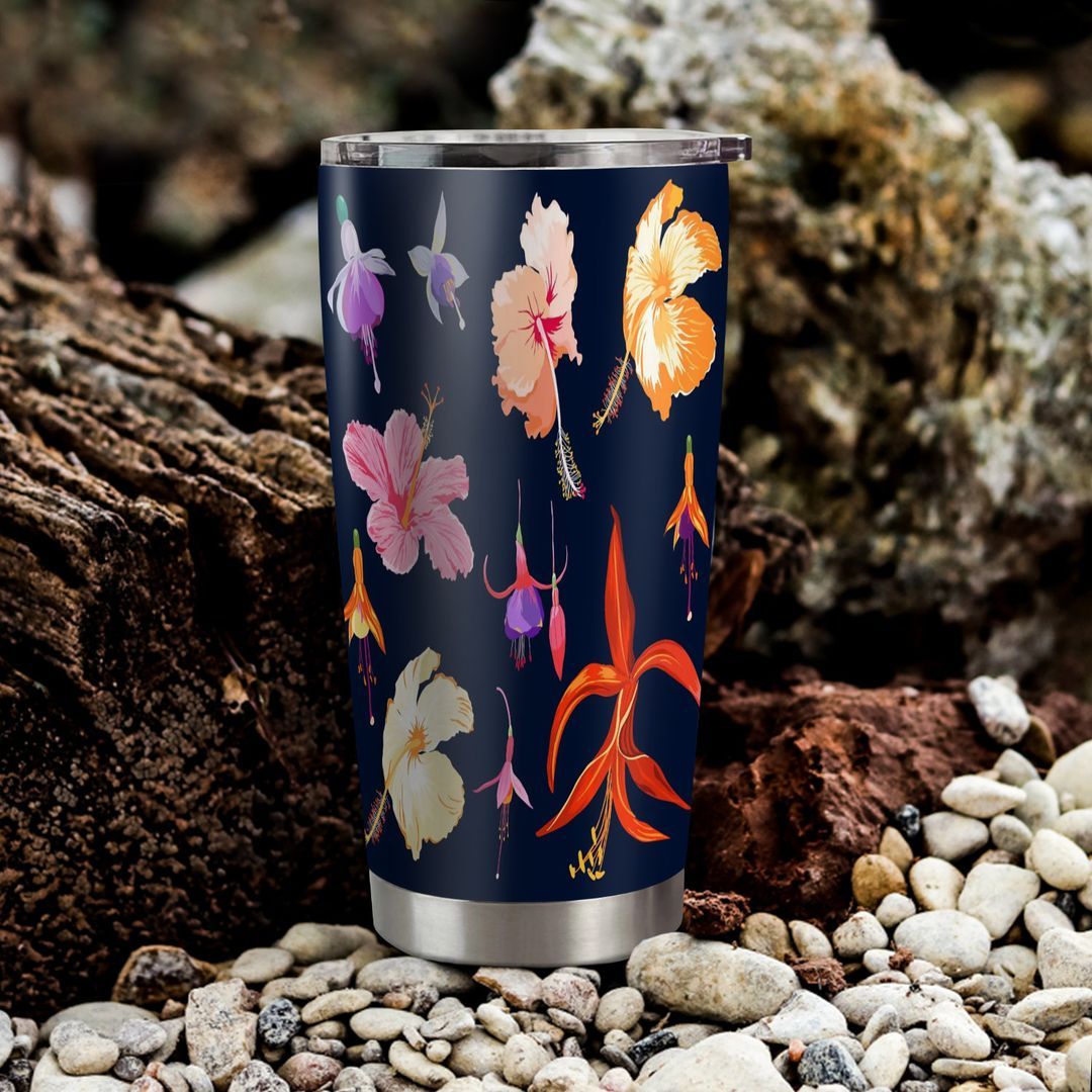 Tropical Flowers In Watercolor Style Tumbler Cup | Stainless Steel | Insulated | 20Oz | Custom | Personalized