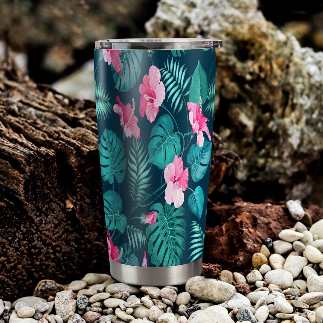 Tropical Flower Pattern Tumbler Cup | Stainless Steel | Insulated | 20Oz | Custom | Personalized