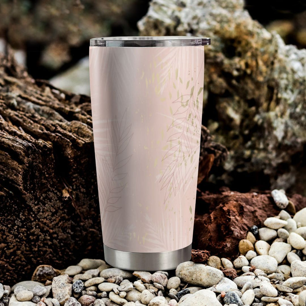 Tropical Worn Floral Pastel Pink Blush Gold Tumbler Cup | Stainless Steel | Insulated | 20Oz | Custom | Personalized