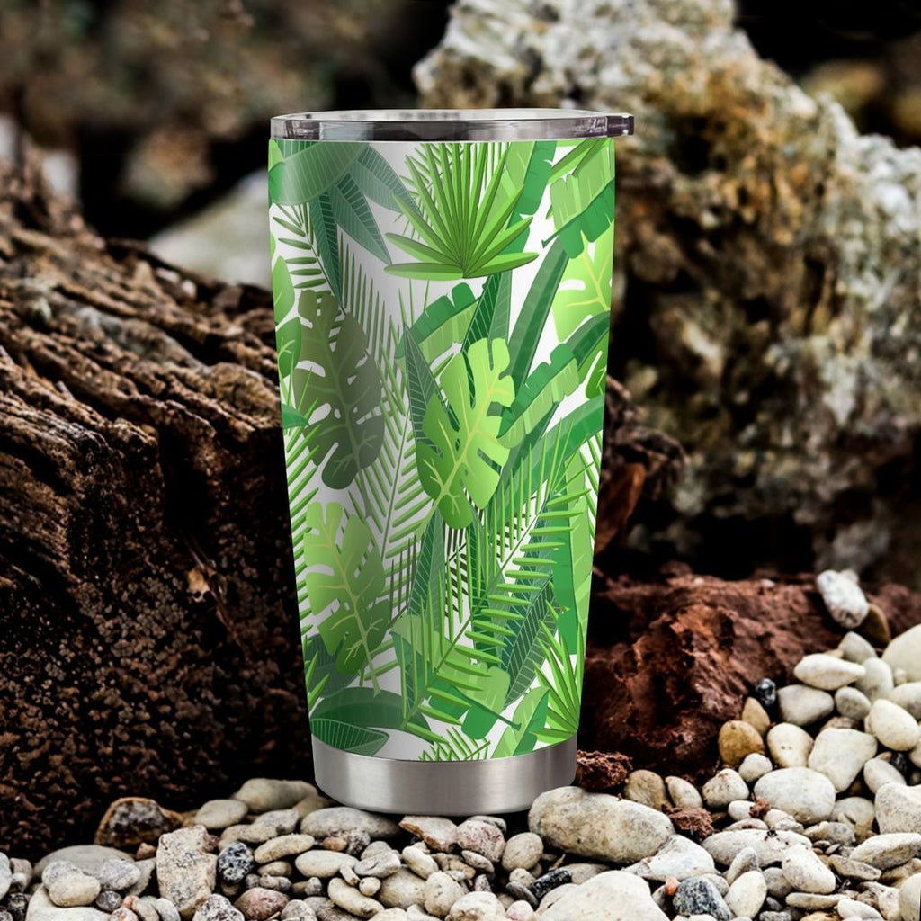 Tropical Leaves Seamless Pattern Happier Tumbler Cup | Stainless Steel | Insulated | 20Oz | Custom | Personalized